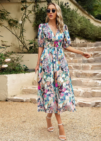 Estella™ | Flattering Floral Midi Dress