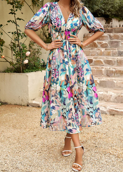 Estella™ | Flattering Floral Midi Dress