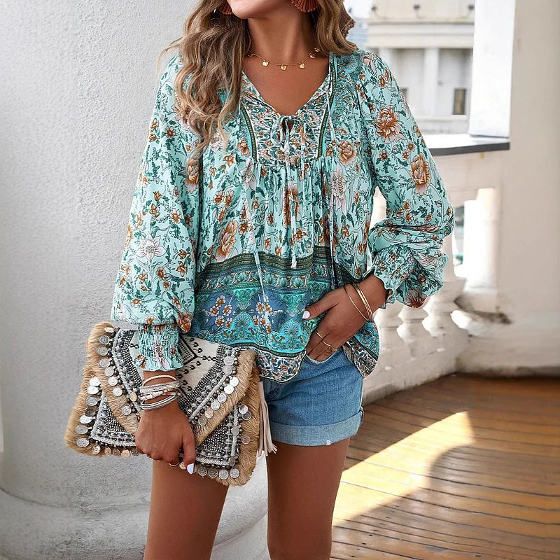 Sallie™ | Flödande Boho-top med Blommönster