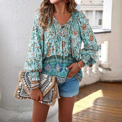 Sallie™ | Flödande Boho-top med Blommönster
